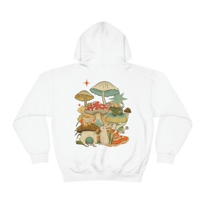Forest Green Hoodie, Mushroom Frog Hoodie, Mystic Cat Hoodie, Goblincore Aesthetic Hoodie, Mushroom Lover, Frog Lover Hoodie White