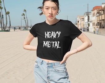 Customizable Heavy Metal Cropped Tshirt, Black Metal Women's Flowy Cropped Tee, Custom Text Heavy Metal Death Metal Font Clothing