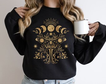 Luna Moth Sweatshirt, Moon Phase Sweatshirt, Luna Moth Clothing, Moon Phases, Mystic Moon and Moth Sweatshirt, Celestial Sweatshirt
