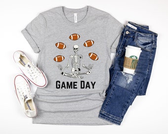 Halloween Football Shirt, Skeleton Football Shirt, Skeleton Juggling Football Tshirt, Plus Size Halloween Clothing