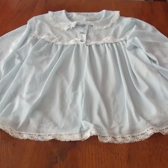 Bed Jacket, Baby Blue w/lace, Vintage Mid Century - image 5