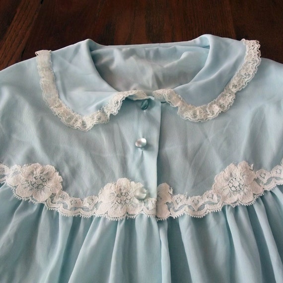 Bed Jacket, Baby Blue w/lace, Vintage Mid Century - image 3