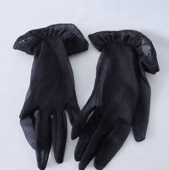 Black Nylon Gloves, Ladies, Vintage Mid Century, … - image 5