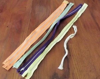 6 Metal Zippers, Vintage