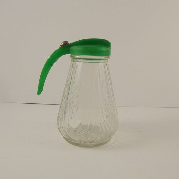 Syrup Pitcher, Green lid, Vintage Mid Century