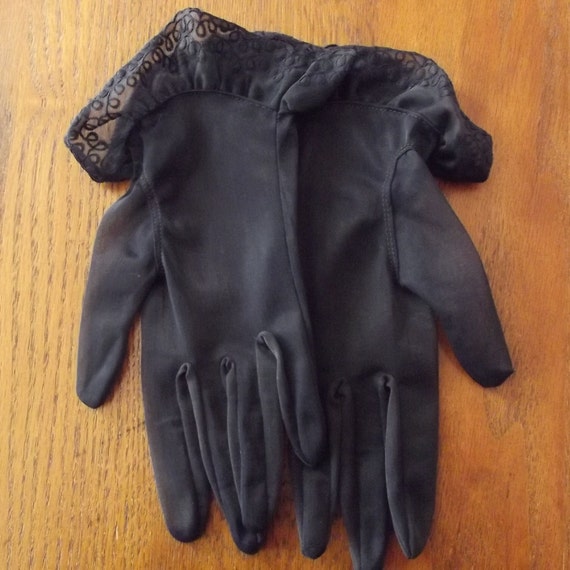 Black Nylon Gloves, Ladies, Vintage Mid Century, … - image 2