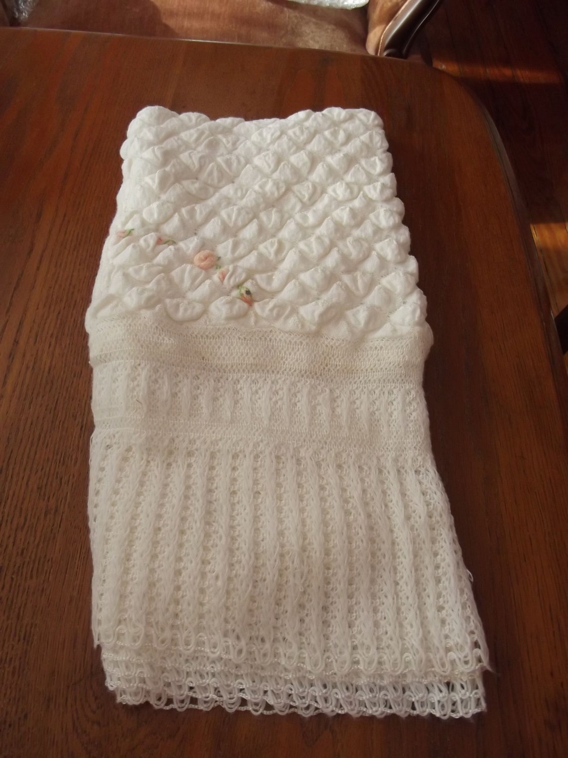 Vintage Baby Blanket White w/Pink flowers Please View Etsy