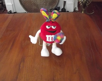 Easter M&M Stuffie, Red with Bunny Ears and Egg, Vintage