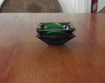 2 Forest Green, Anchor Hocking, Small Ashtrays, Vintage Mid Century