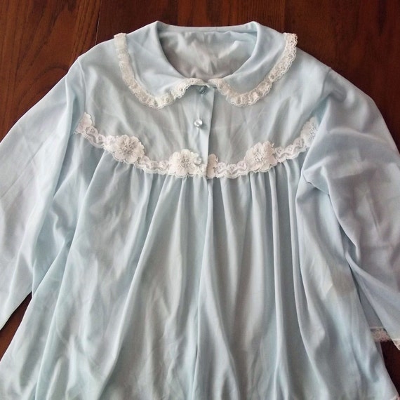 Bed Jacket, Baby Blue w/lace, Vintage Mid Century - image 1