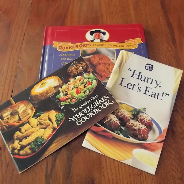 3 Quaker Oats Recipe Books, Vintage 1970's-1990's