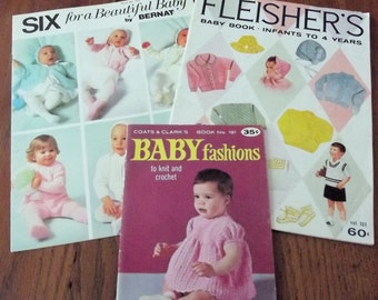 3 Knitting books for Baby, Vintage 1950's, 1960's, 1970's