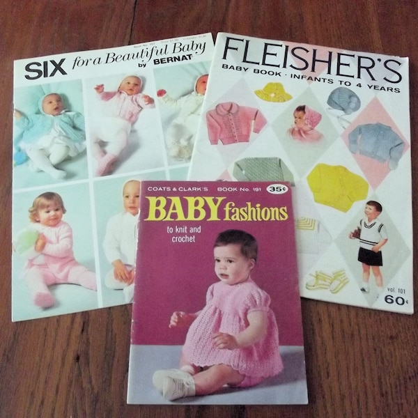 3 Knitting books for Baby, Vintage 1950's, 1960's, 1970's