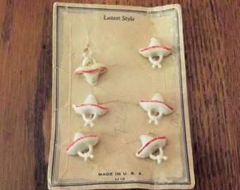 6 Sombrero Buttons, Carded, Mother's Day 1941, Vintage Mid Century