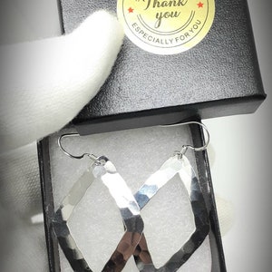Solid Sterling silver geometric earrings. Hammered drop dangle earrings. 925 sterling silver. Statement earrings, Handmade. In box.#T002