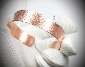 Massive Kupfer Manschette Armband Armreif. Verstellbar, Rustikales gehämmertes Design. Arthritis Gelenk Heilung.(1,3 cm breit)(video1)