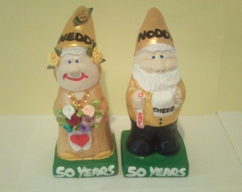 50th Wedding Anniversary Gift Gnomes,personalised, Golden Wedding Anniversary gift For Special Couple,Handmade And Quirky.