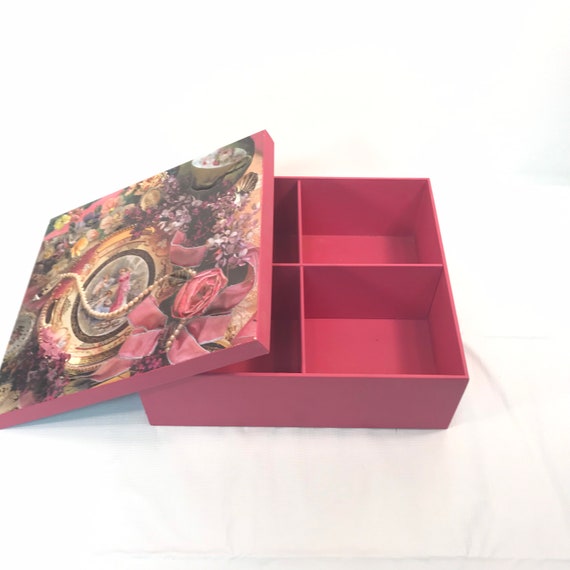 Victorian 4 Compartment Wood Decrative Box Pink R… - image 5