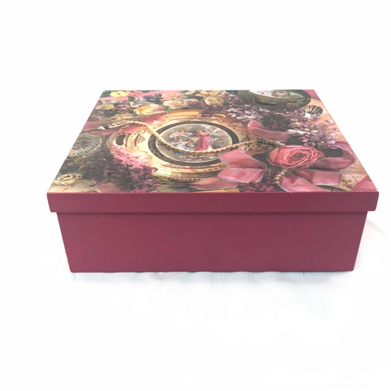 Victorian 4 Compartment Wood Decrative Box Pink R… - image 9