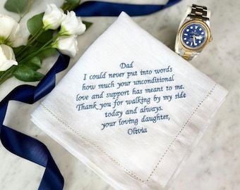 Pañuelo personalizado para el padre de la novia / Pañuelo de lino para boda / Pañuelo con mensaje bordado / Regalo para el padre del novio