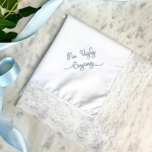 No Ugly Crying Personalised Wedding Handkerchief | Embroidered Lace Handkerchief | Vintage Handkerchief | Funny Bridesmaid Gift