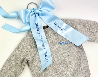 Personalised Baby Clothes Hanger | Baby Shower Gift | Embroidered Ribbon | Christening Gift  or First Birthday Gift