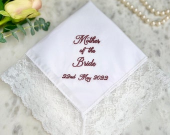 Mother of the Bride Wedding Handkerchief | Personalised Lace Handkerchief | Mother of the Groom Gift | Wedding Gift For Parents