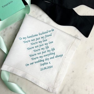Groom Wedding Day Handkerchief | Linen Wedding Handkerchief | Personalised Message Hanky | Mens Handkerchief | Husband Gift