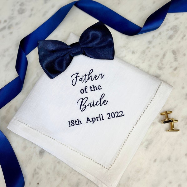 Personalised Father Of The Bride Gift | Wedding Handkerchief | Mens Handkerchief | Dad Gift | Linen Hanky | Perfect Gift For Happy Tears!