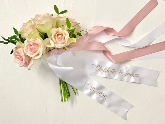 Wedding Flowers Embroidered Ribbon Personalised Bridal Bouquet