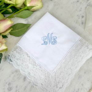 Personalised Bridal Wedding Handkerchief Embroidered Lace Handkerchief Vintage Handkerchief Bride To Be Gift Bridal Shower Gift image 2