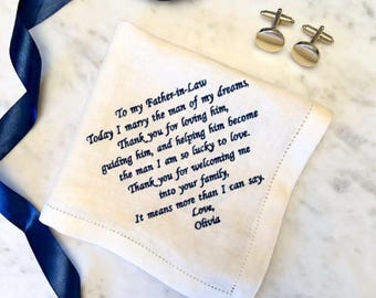 Pañuelo personalizado para el suegro / Regalo de la novia para el padre del novio / Pañuelo de boda bordado / Regalo de agradecimiento a papá