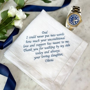 Father Of The Bride Handkerchief | Linen Wedding Handkerchief | Personalised Message Hanky | Mens Handkerchief | Father Of The Groom