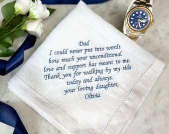 Father Of The Bride Handkerchief | Linen Wedding Handkerchief | Personalised Message Hanky | Mens Handkerchief | Father Of The Groom