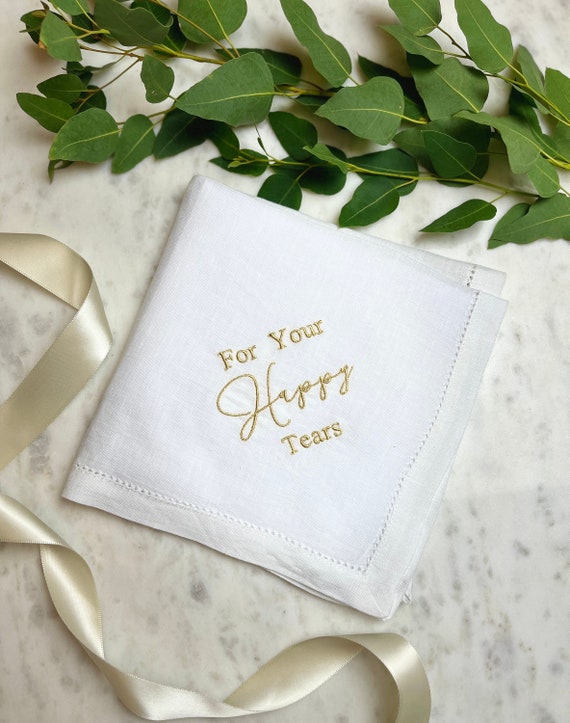 Fazzoletto da matrimonio Happy Tears / Fazzoletto di lino personalizzato /  Qualcosa di blu Regalo per la sposa o lo sposo -  Italia