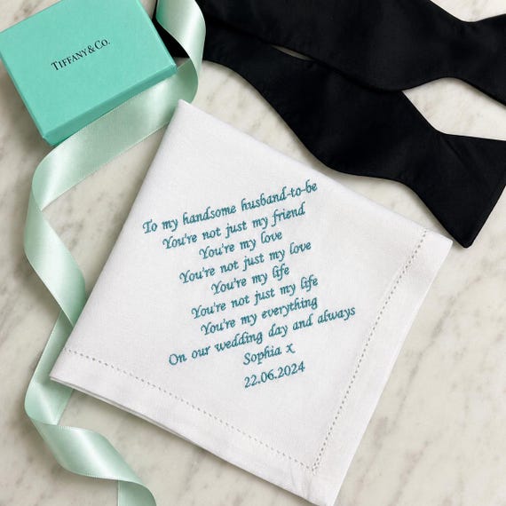Groom Wedding Day Handkerchief | Linen Wedding Handkerchief | Personalised Message Hanky | Mens Handkerchief | Husband Gift