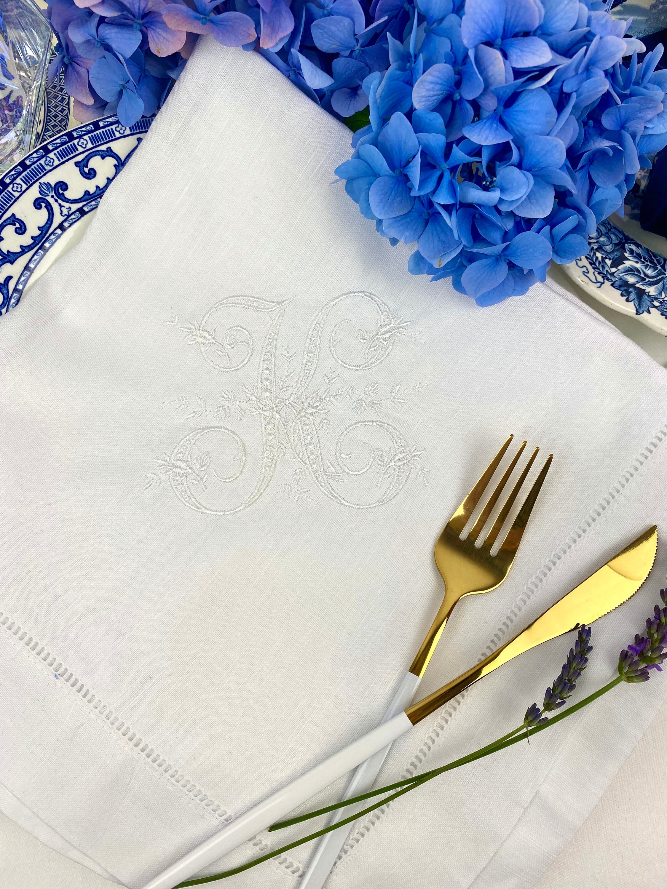 Embroidered Antique Monogram Linen Napkin Personalised Etsy
