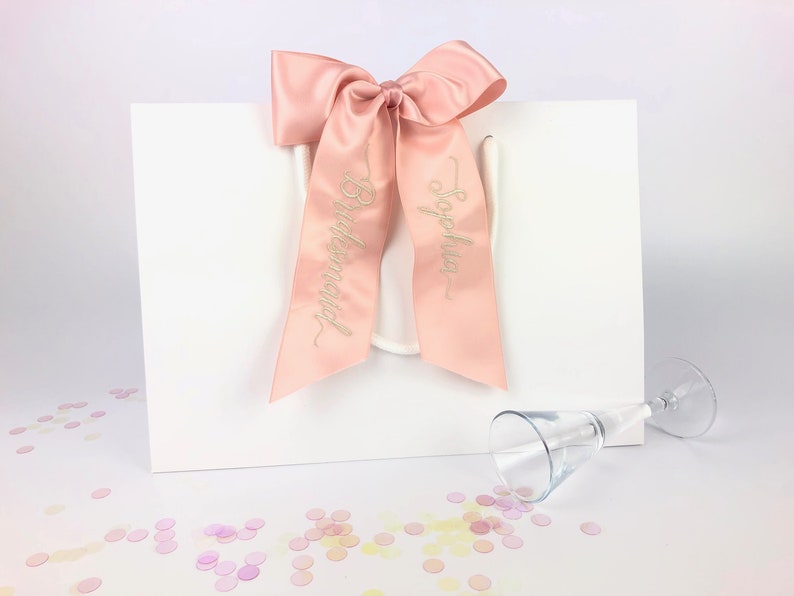 Personalised Wedding Favours Embroidered Ribbon Bow Personalised Gift Tag Bridesmaid Gifts Give Your Gifts The Wow Factor image 5