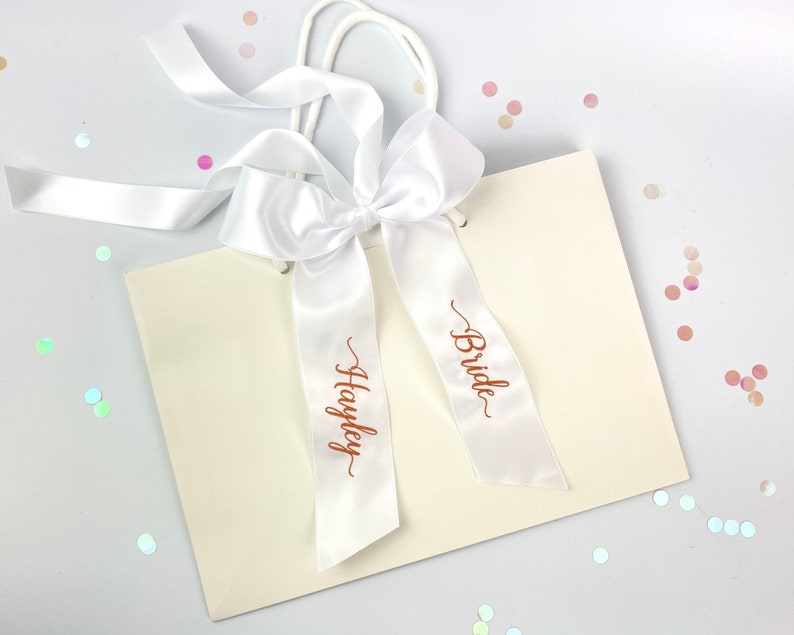 Personalised Wedding Favours Embroidered Ribbon Bow Personalised Gift Tag Bridesmaid Gifts Give Your Gifts The Wow Factor image 7