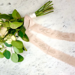 Silk Wedding Flowers Embroidered Ribbon | Personalised Bridal Bouquet Charm, With Something Blue, The Perfect Wedding Keepsake Gift