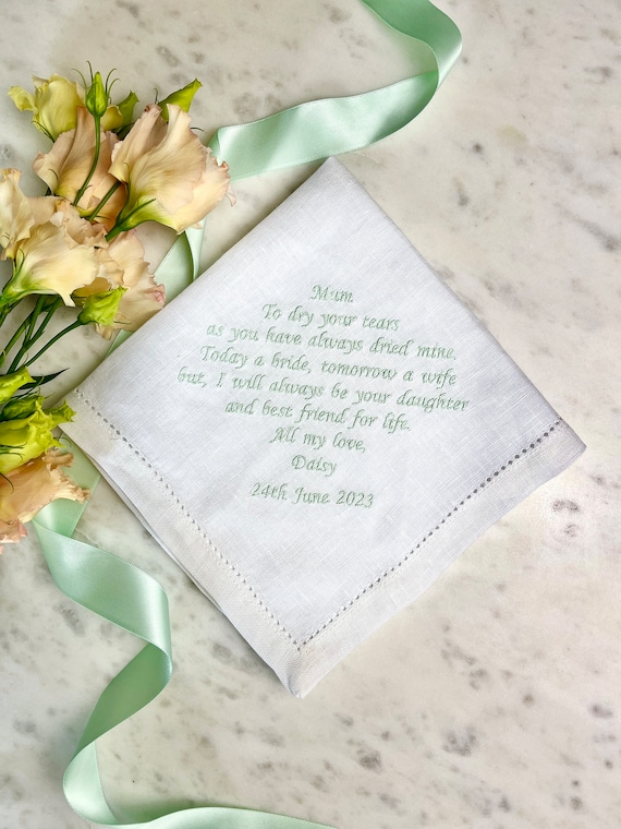 Fazzoletto Sposa Personalizzato - Regalo Mamma Con Pizzo E Data Matrimonio Ricordo Matrimonio Personalizzato - Foto 3