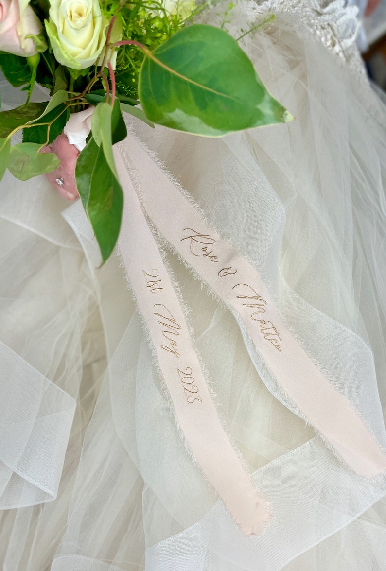 Silk Wedding Flowers Embroidered Ribbon Personalised Bridal Etsy UK