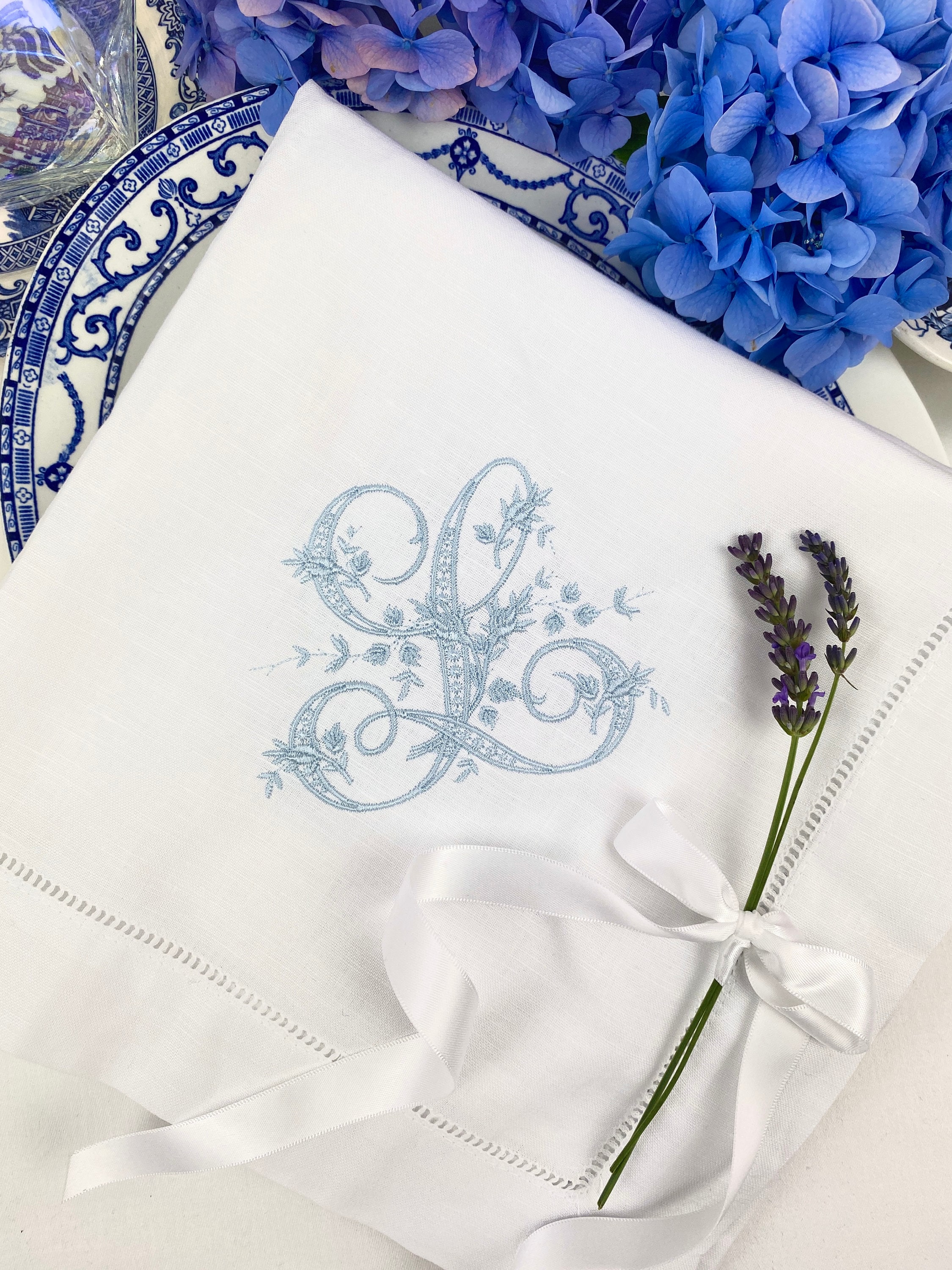 Embroidered Antique Monogram Linen Napkin Personalised Etsy
