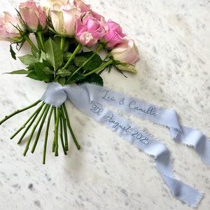 Silk Wedding Flowers Embroidered Ribbon | Personalised Bridal Bouquet Charm, Something Blue, The Perfect Wedding Keepsake Gift For Bride
