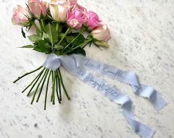 Silk Wedding Flowers Embroidered Ribbon | Personalised Bridal Bouquet Charm, Something Blue, The Perfect Wedding Keepsake Gift For Bride