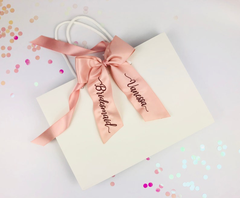 Personalised Wedding Favours Embroidered Ribbon Bow Personalised Gift Tag Bridesmaid Gifts Give Your Gifts The Wow Factor image 3