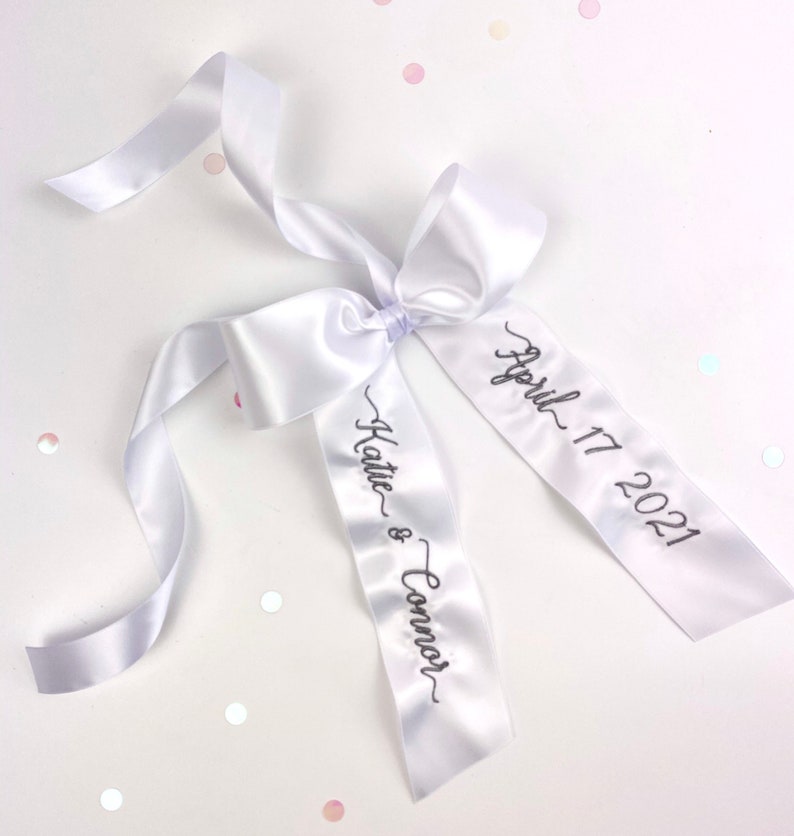 Personalised Wedding Favours Embroidered Ribbon Bow Personalised Gift Tag Bridesmaid Gifts Give Your Gifts The Wow Factor image 4