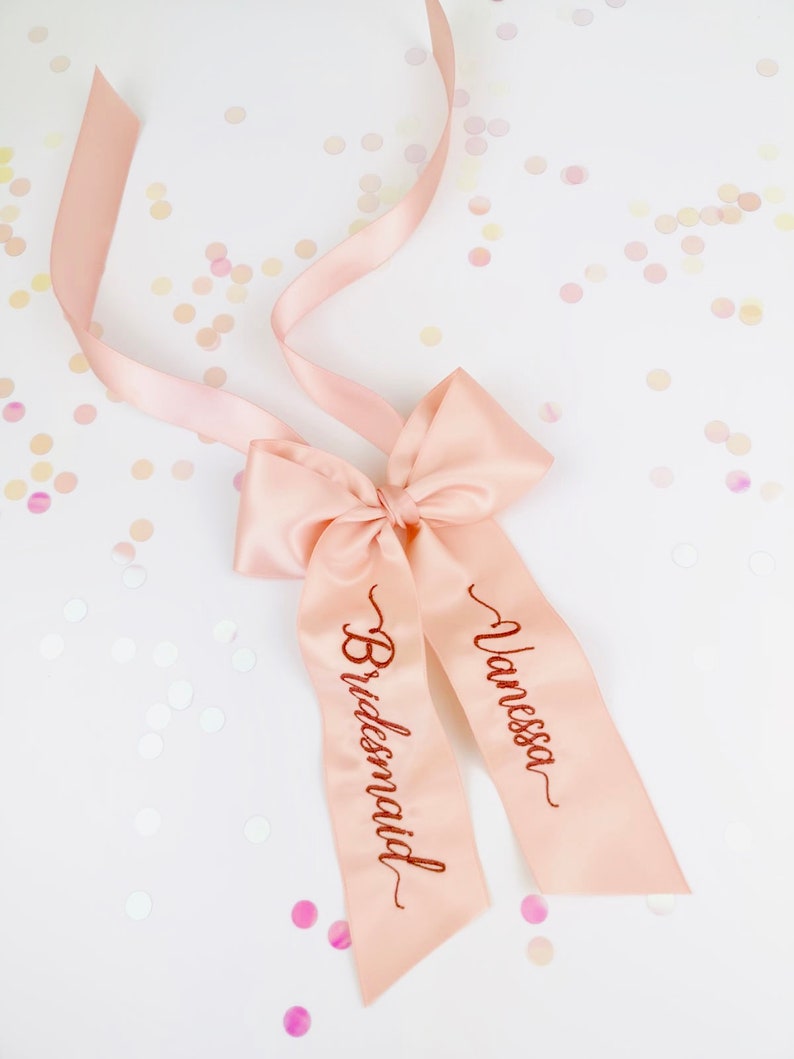 Personalised Wedding Favours Embroidered Ribbon Bow Personalised Gift Tag Bridesmaid Gifts Give Your Gifts The Wow Factor image 2
