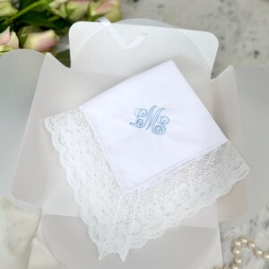 Personalised Bridal Wedding Handkerchief Embroidered Lace Handkerchief Vintage Handkerchief Bride To Be Gift Bridal Shower Gift image 4