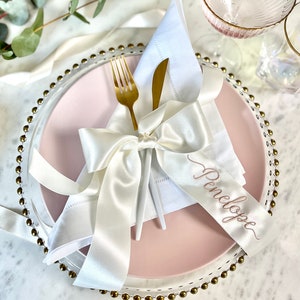 Embroidered Ribbon Place Setting | Personalised Ribbon Bow For Wedding Table Decor & Wedding Favours